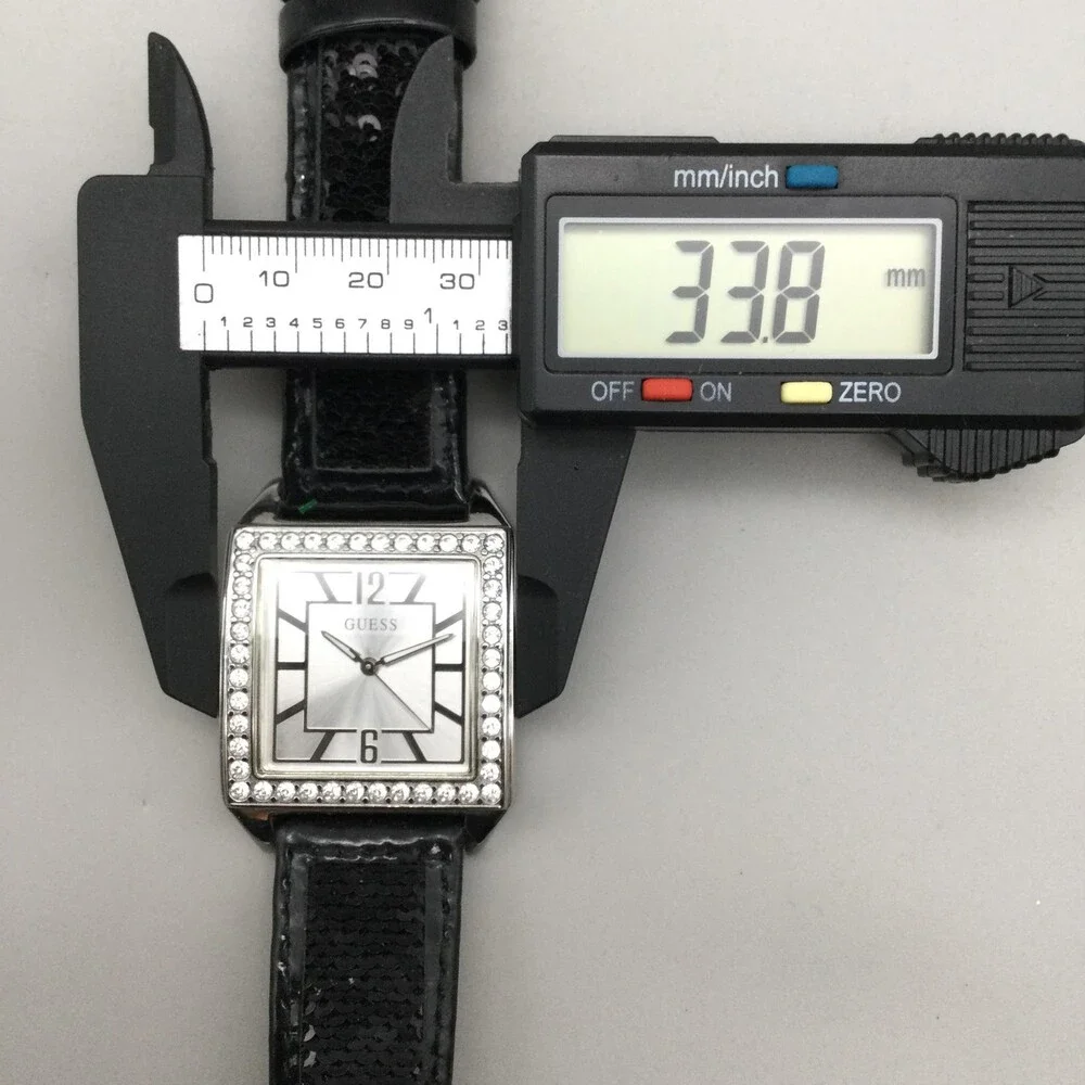 Guess Waterpro Womens Watch 34mm Silver Tone Square Dial Crystals New Battery